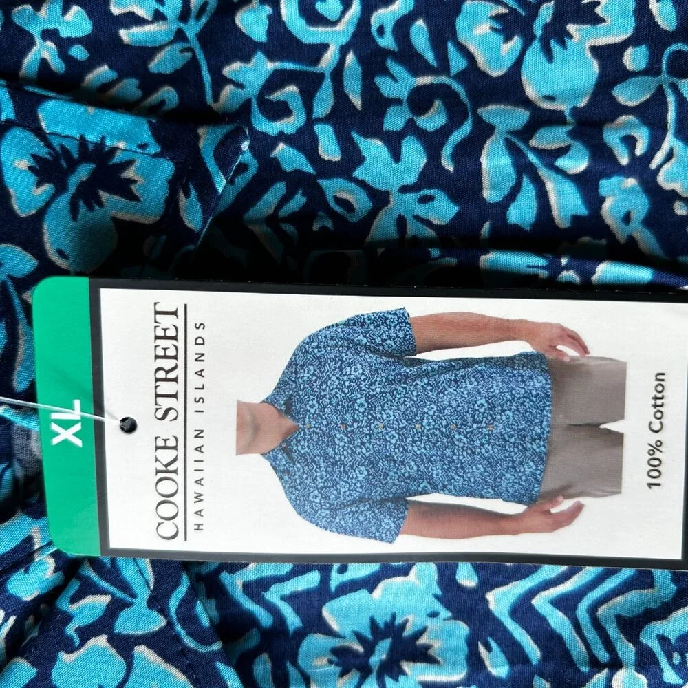 Cooke Street Men's short Sleeve Aloha Hawaiian Shirt Cotton Dark Blue Size XL - Picture 2 of 5